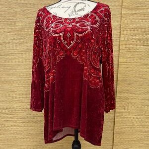 JM Collection Red Velvet Tunic Top